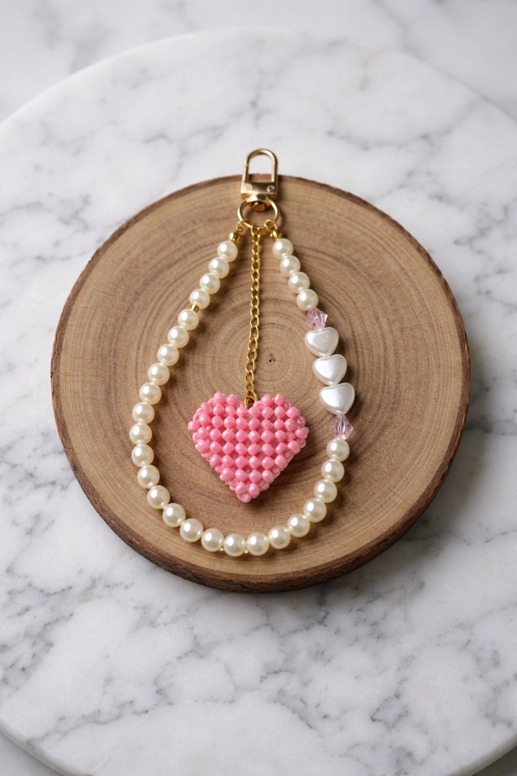 Beaded Heart Charm Keychain