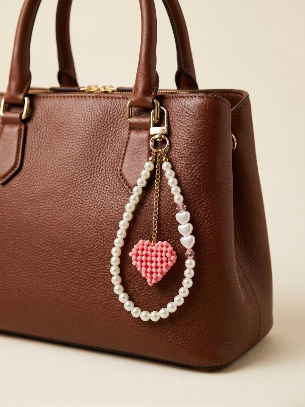 Beaded Heart Charm Keychain