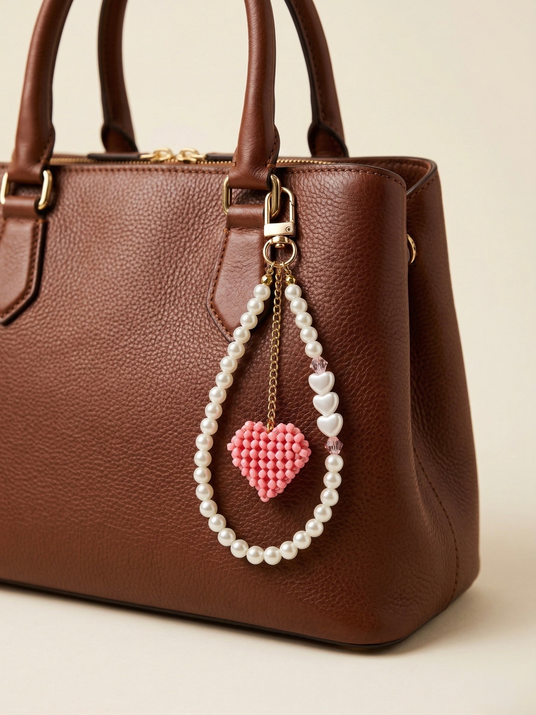 Beaded Heart Charm Keychain